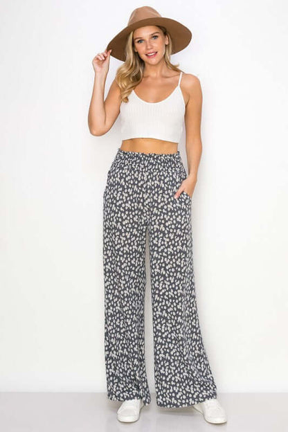 Smocked Waist Floral Relaxed Fit Pants