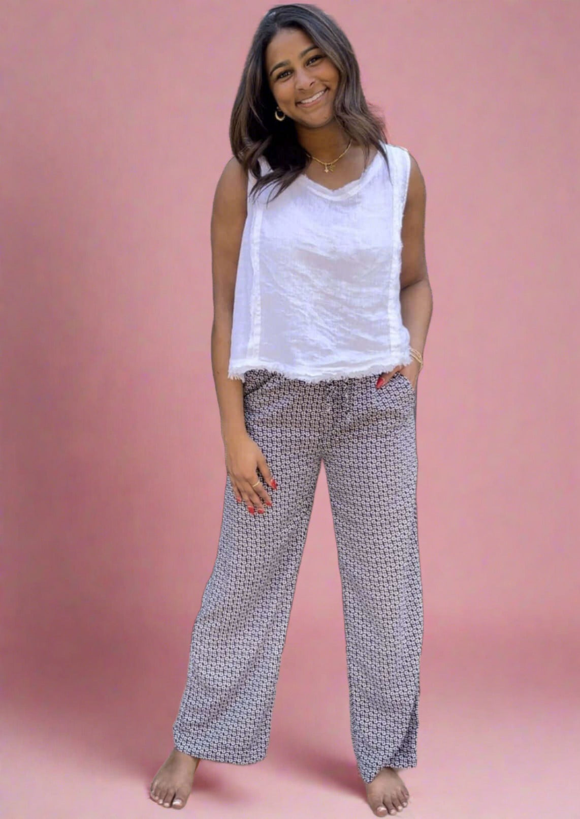 Navy Vintage Flower Print Pants