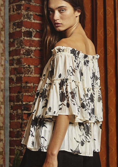 Chiffon Tiered Off the Shoulder Floral Top
