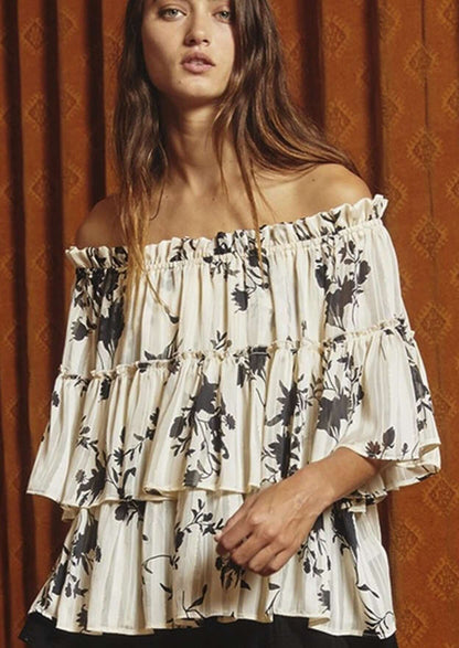 Chiffon Tiered Off the Shoulder Floral Top