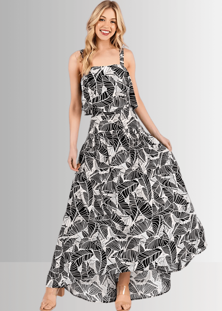 Devyn Tropical Flowy High Low Maxi Skirt