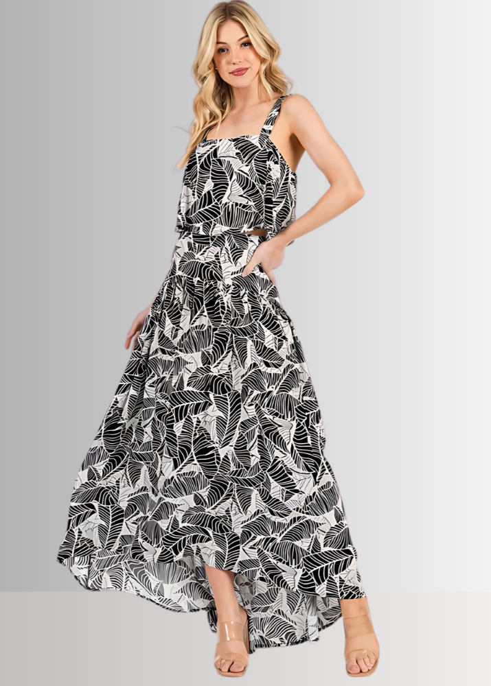 Devyn Tropical Flowy High Low Maxi Skirt