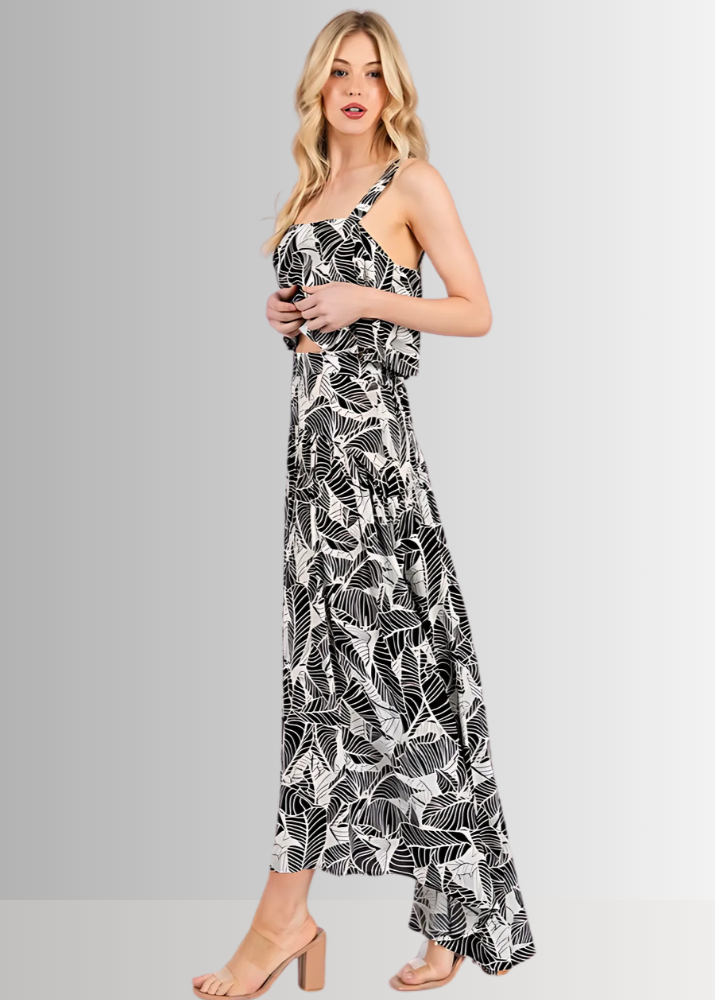 Devyn Tropical Flowy High Low Maxi Skirt