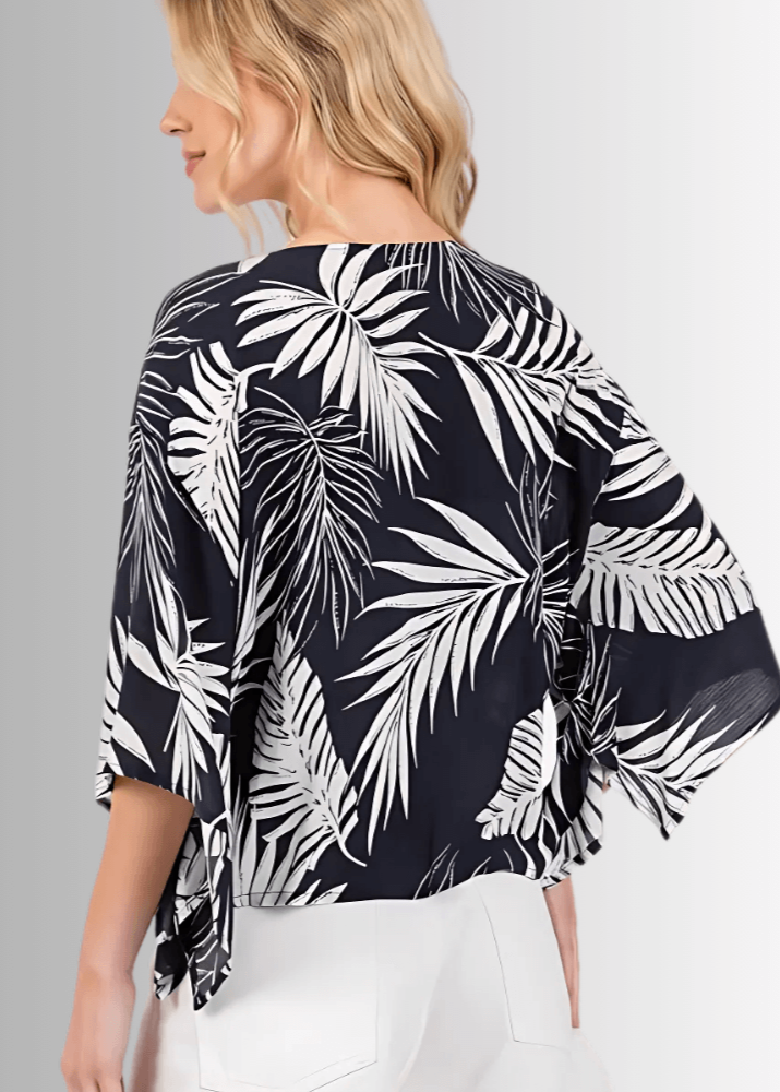 Navy Tropical Palm Kimono Top