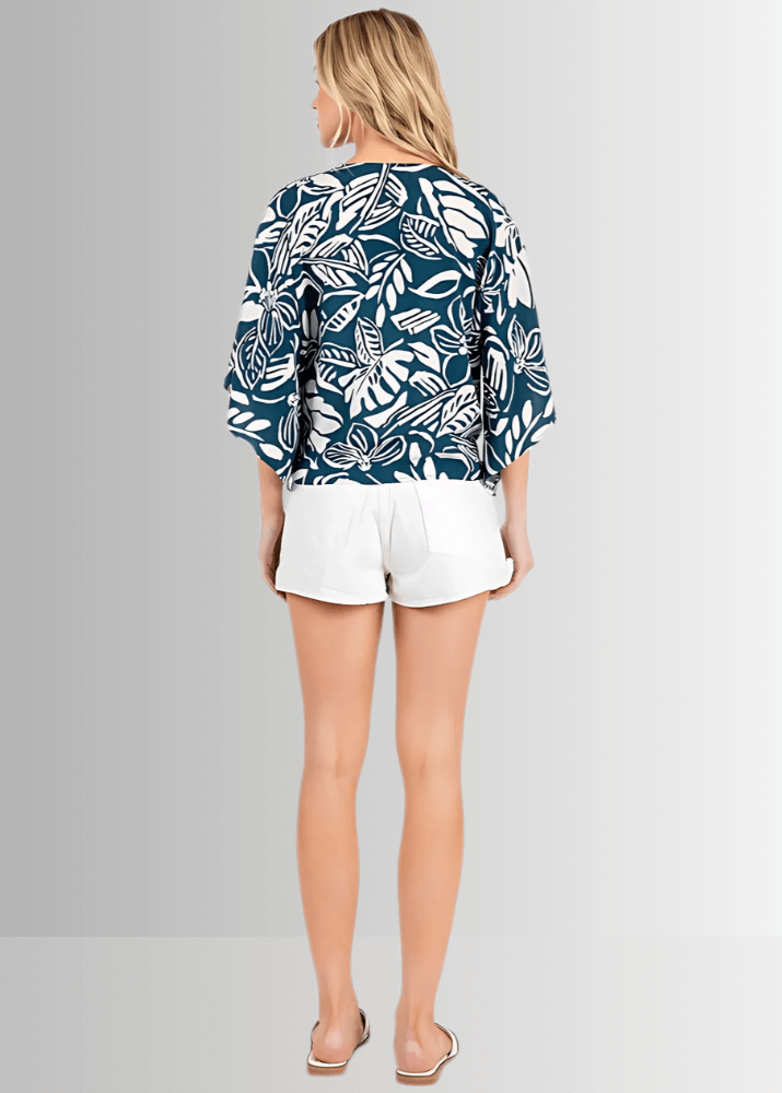 Tropical Teal Tie Front Kimono Cardigan