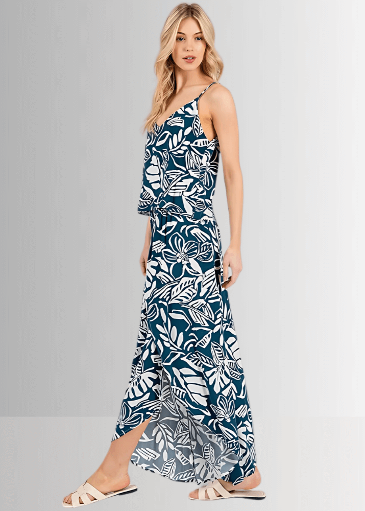 Tropical Teal Split Front Flowy Pants