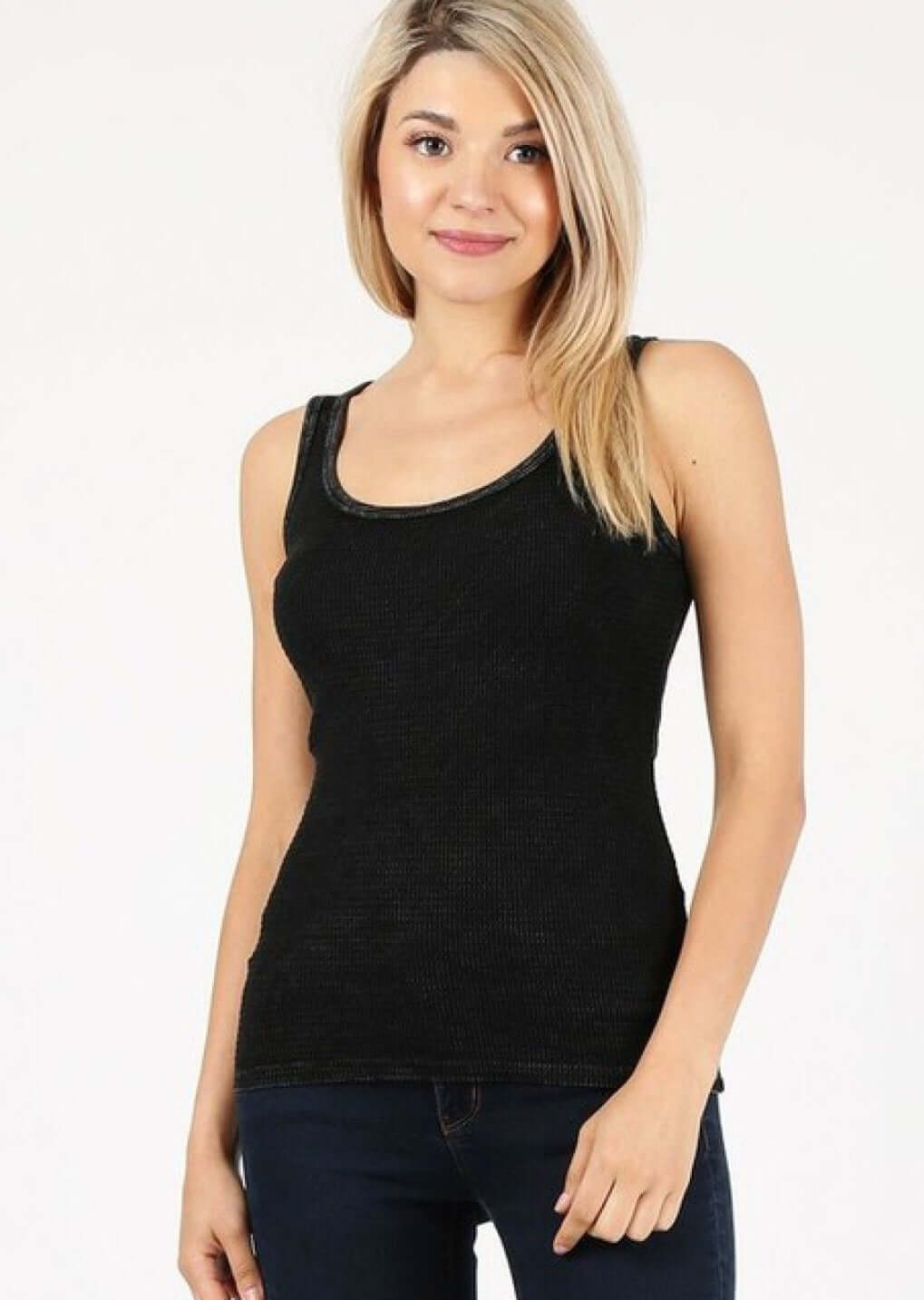 Cotton Scoop Neck Fitted Textured Mineral Washed Tank Made in USA