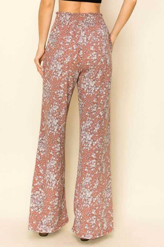 Smocked Waist Floral Relaxed Fit Pants