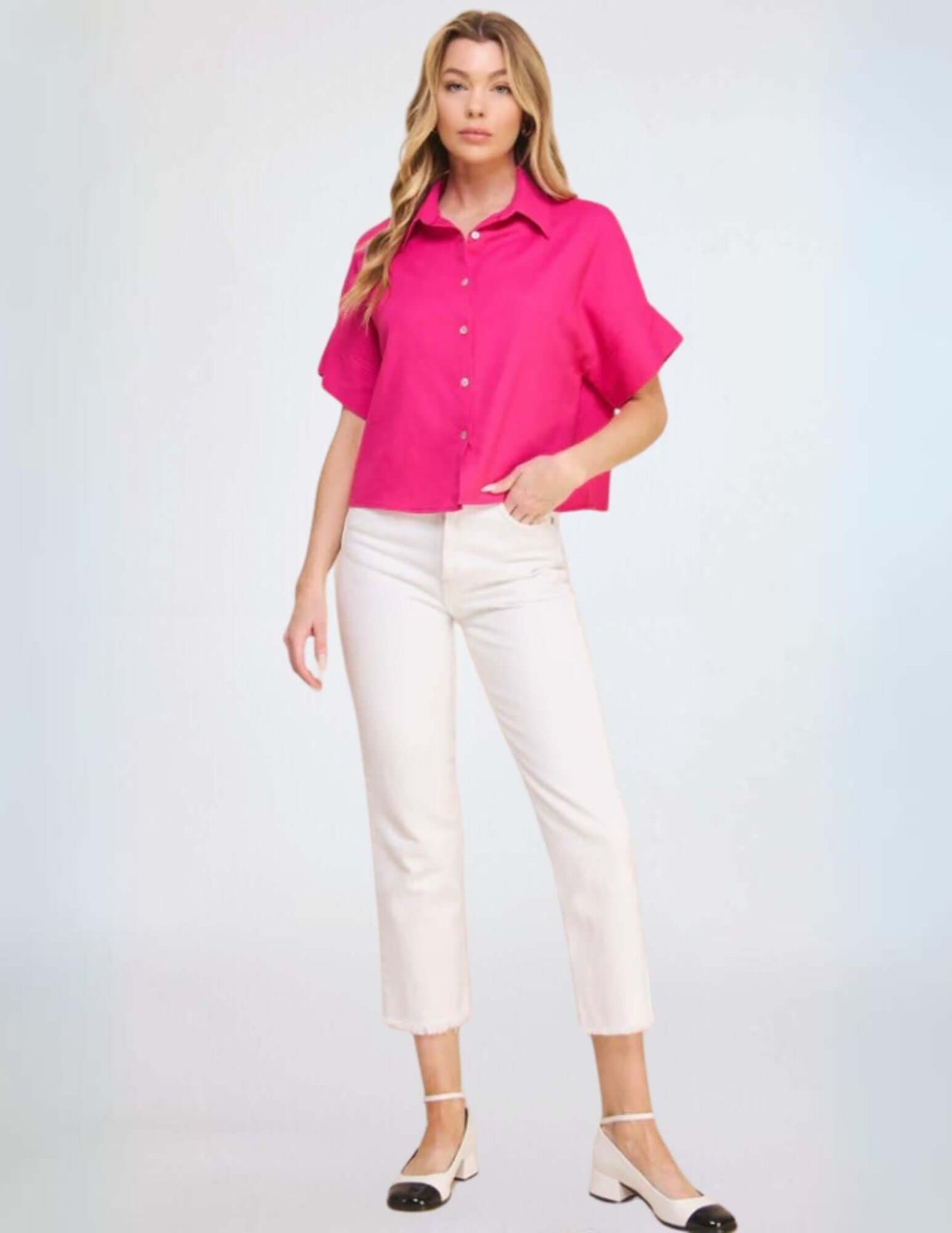 Amari Linen Blend Button Down Top