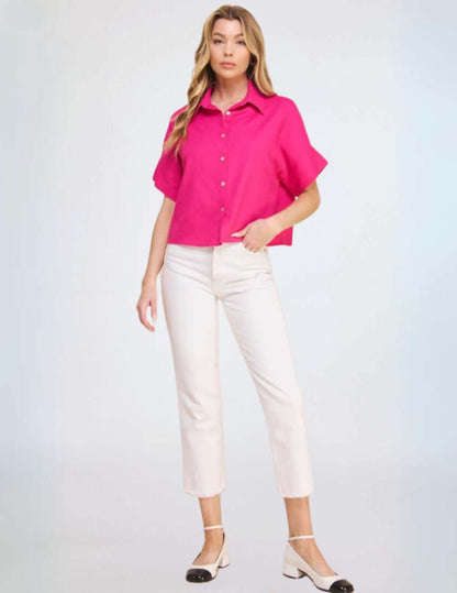 Amari Linen Blend Button Down Top