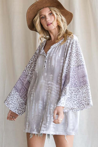 Mixed Media Slouchy Henley Top Made in USA