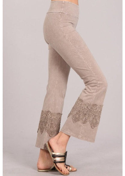 Stand Out Cropped Flare Pants with Crochet Detail Made in USA
