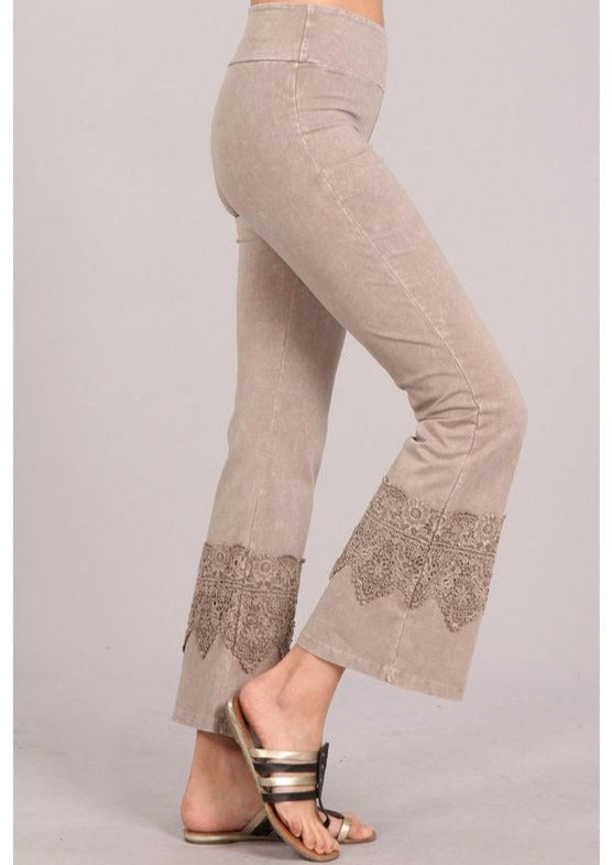 Stand Out Cropped Flare Pants with Crochet Detail Made in USA