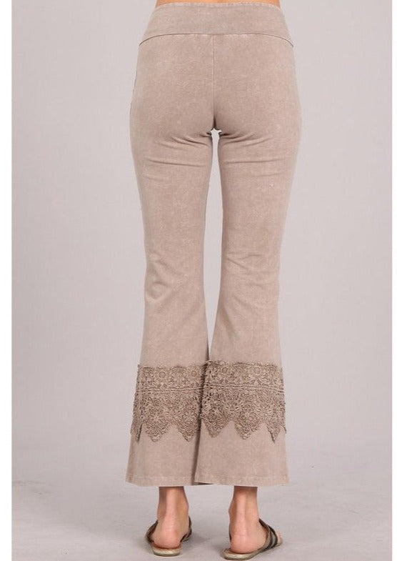 Stand Out Cropped Flare Pants with Crochet Detail Made in USA