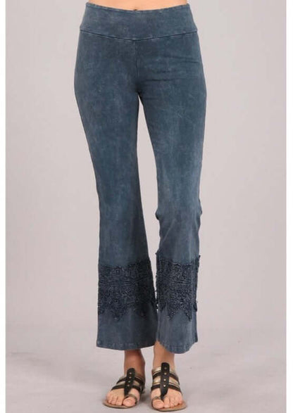 Stand Out Cropped Flare Pants with Crochet Detail Made in USA