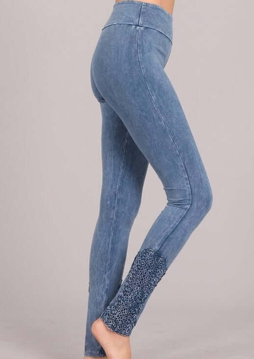 Mineral Washed Jeggings Crochet Ankle Detail Made in USA