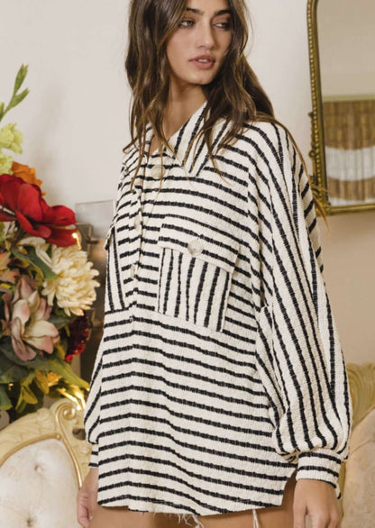 Bucket List Striped Comfort Me Contrast Pocket Henley