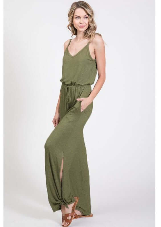 Trendy Tie Hem Jumpsuit Made in USA