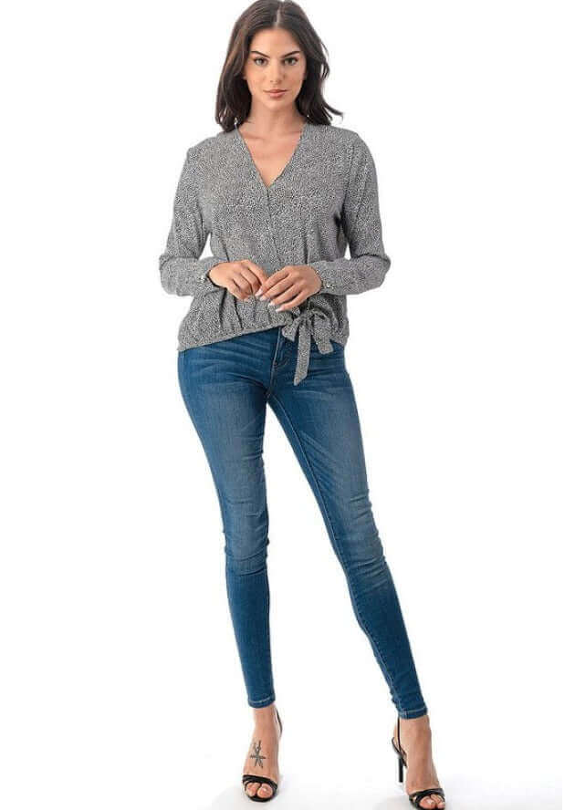 Micro Animal Dressy Printed Wrap Top