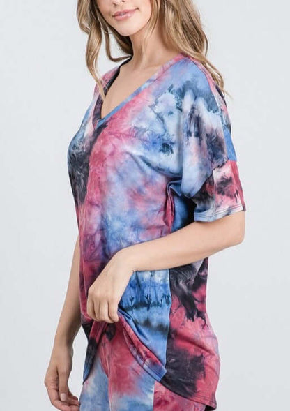 Buttery Soft Tie Dye V-Neck Tee Made in USA