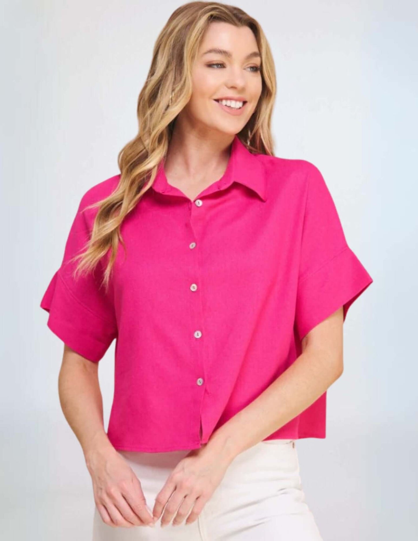 Amari Linen Blend Button Down Top