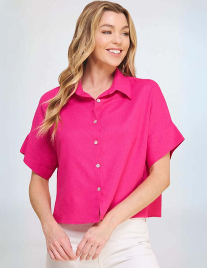 Amari Linen Blend Button Down Top