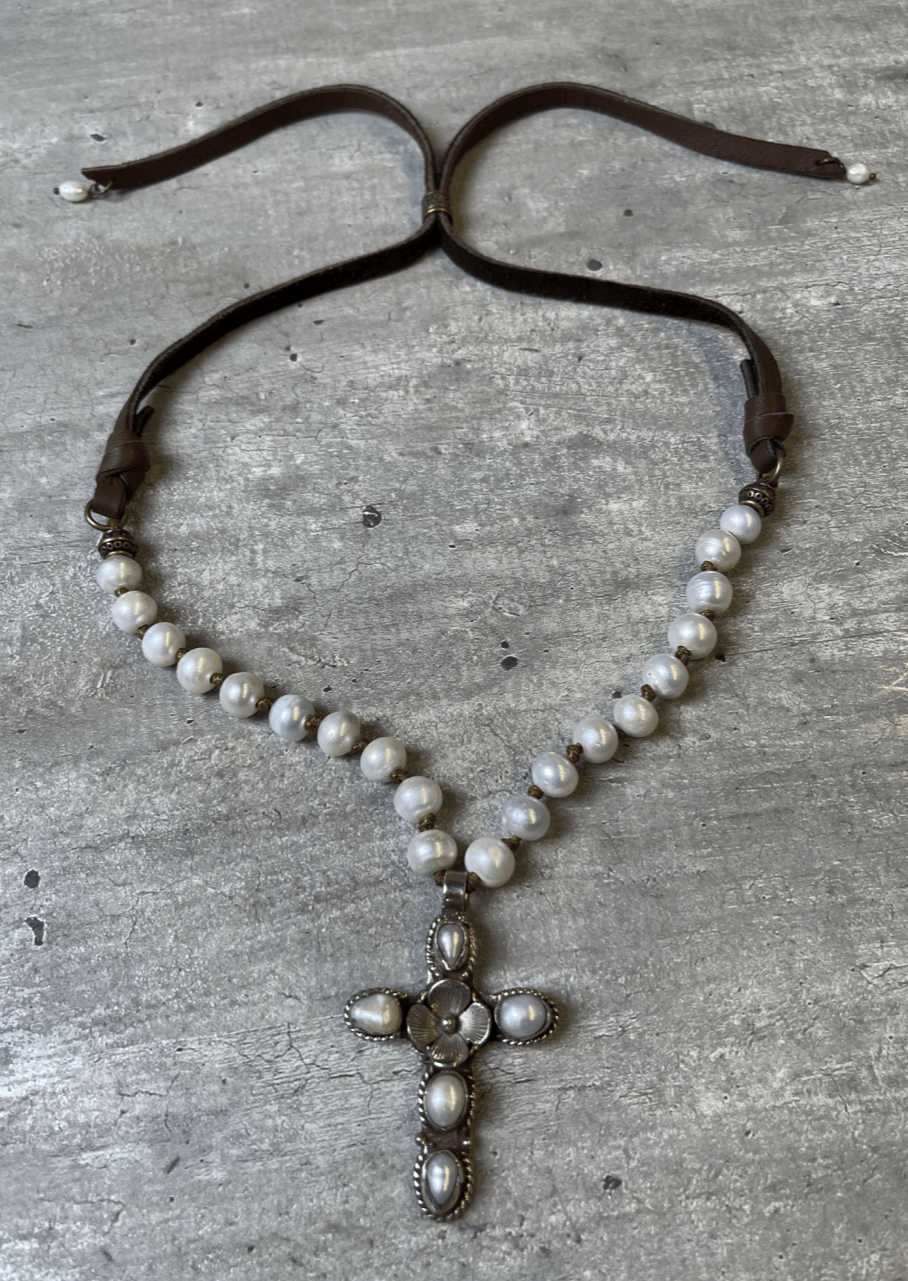 Freshwater Pearl Cross Necklace Made in USA