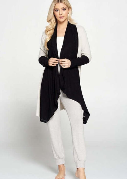 Color Block Draped Cardigan Made in USA