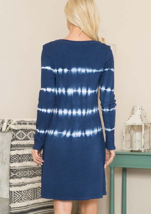 Thermal Navy Tie Dye Cotton Blend Dress Made in USA