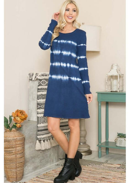Thermal Navy Tie Dye Cotton Blend Dress Made in USA