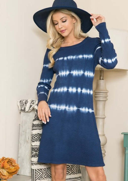 Thermal Navy Tie Dye Cotton Blend Dress Made in USA