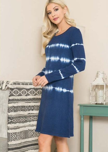 Thermal Navy Tie Dye Cotton Blend Dress Made in USA