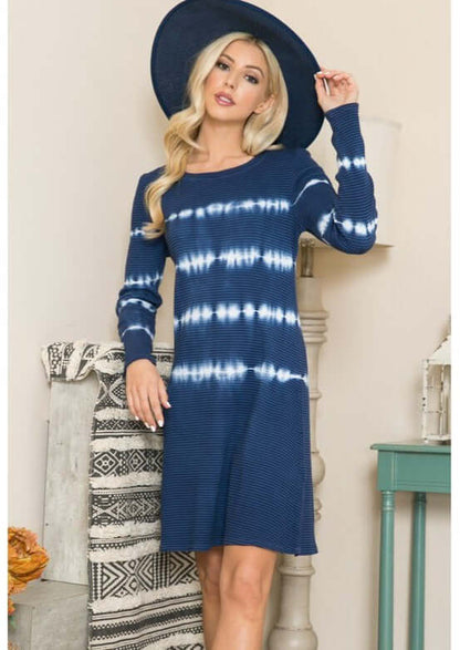 Thermal Navy Tie Dye Cotton Blend Dress Made in USA