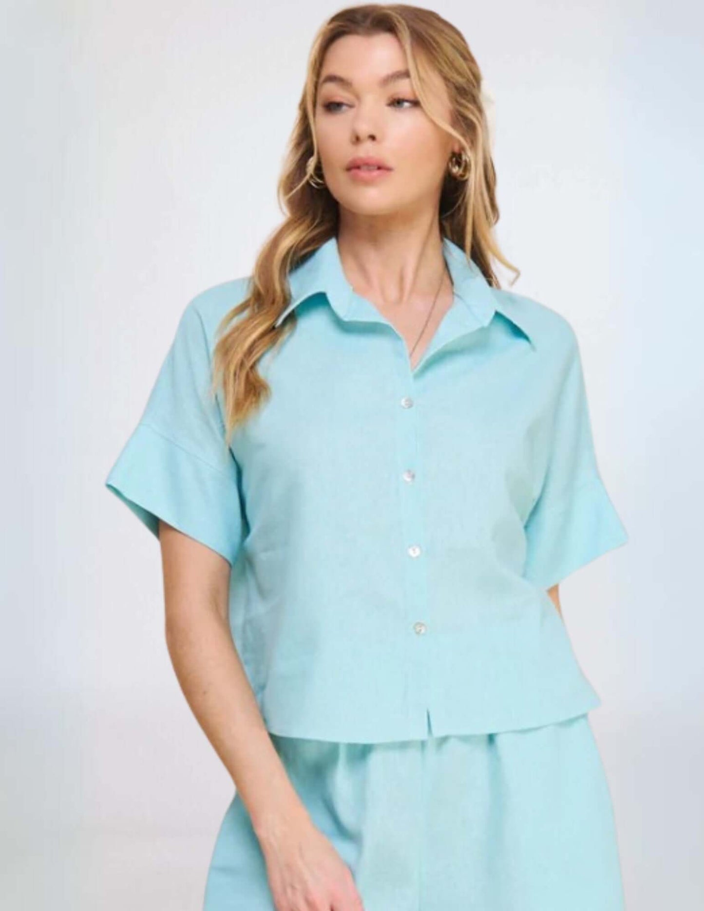 Amari Linen Blend Button Down Top