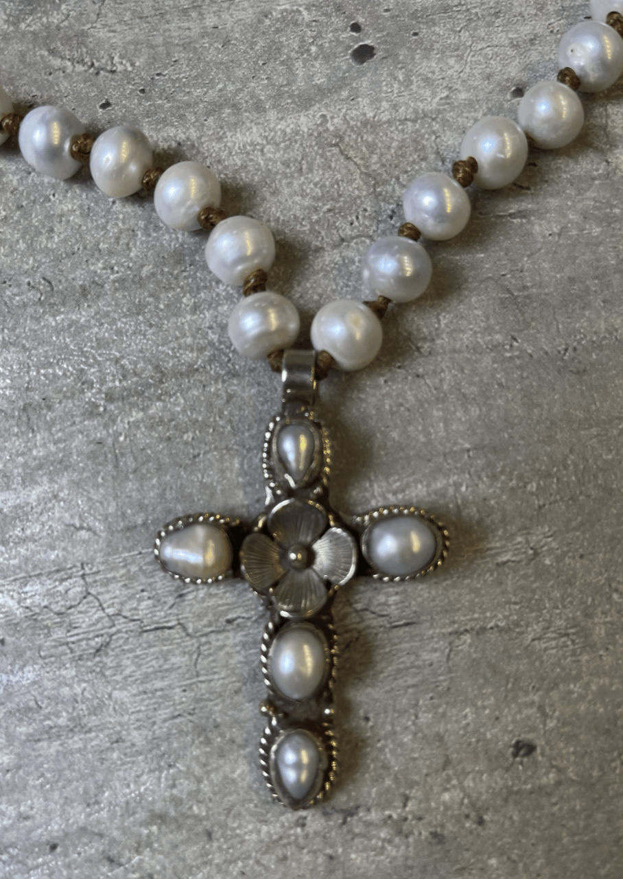 Freshwater Pearl Cross Necklace Made in USA