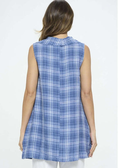 Linen Collection Plaid Cowl Neck Tunic
