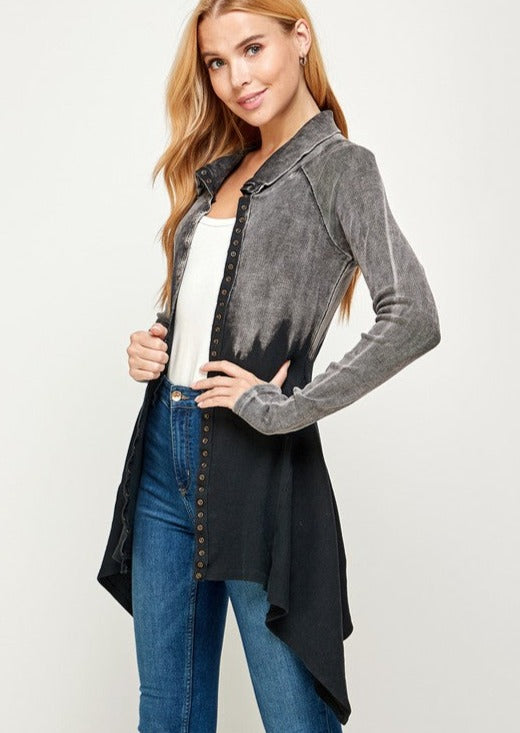 Stylish Cotton Asymmetrical Hem Mineral Washed Jacket Made in USA