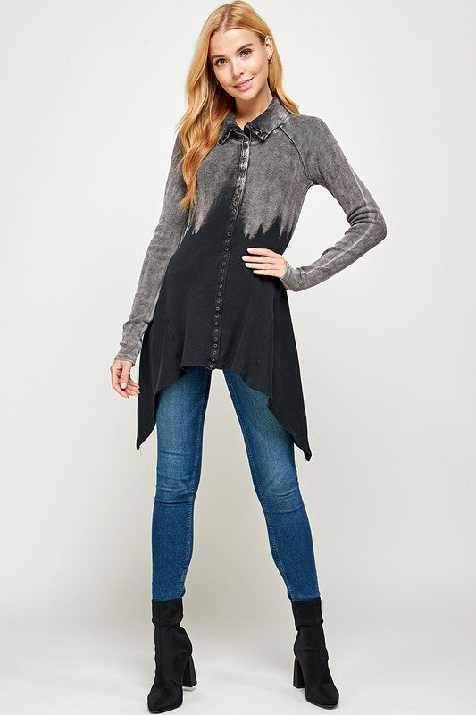 Stylish Cotton Asymmetrical Hem Mineral Washed Jacket Made in USA