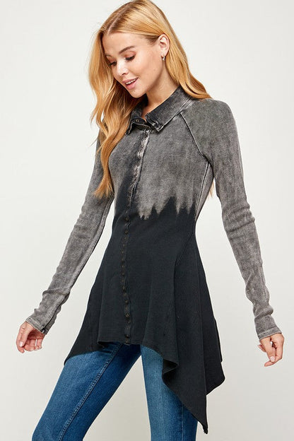 Stylish Cotton Asymmetrical Hem Mineral Washed Jacket Made in USA