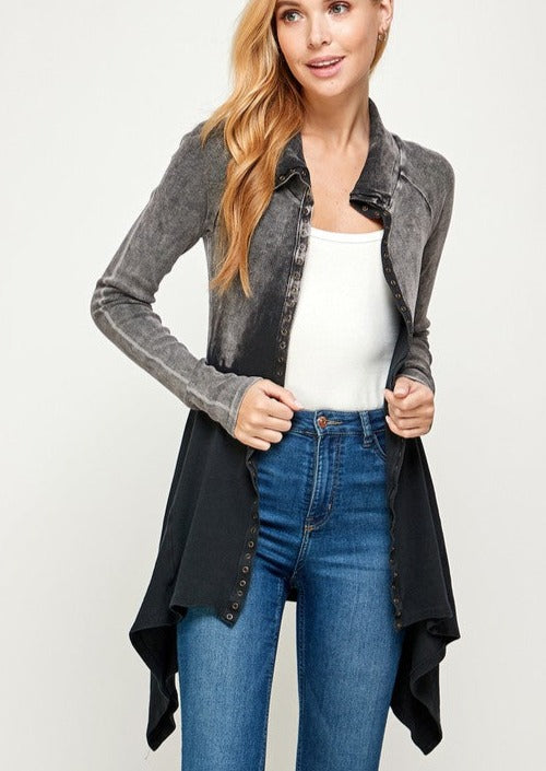 Stylish Cotton Asymmetrical Hem Mineral Washed Jacket Made in USA