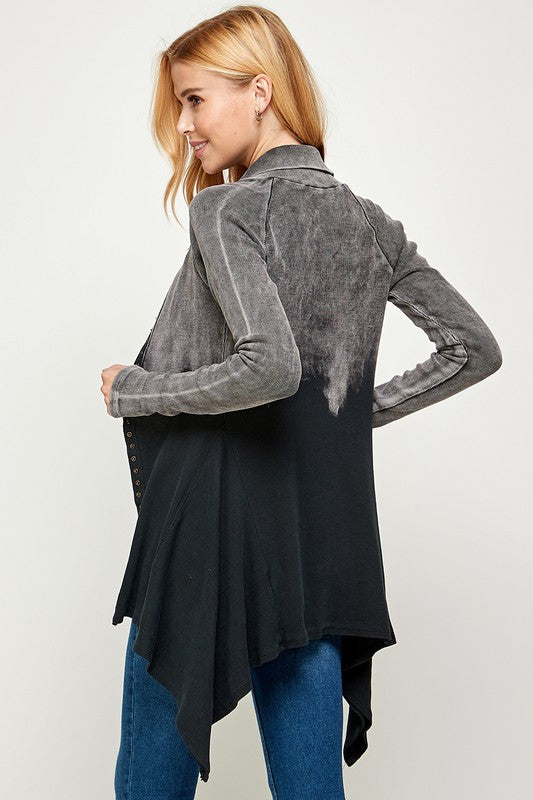 Stylish Cotton Asymmetrical Hem Mineral Washed Jacket Made in USA