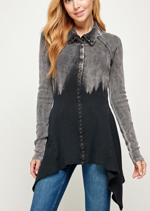 Stylish Cotton Asymmetrical Hem Mineral Washed Jacket Made in USA