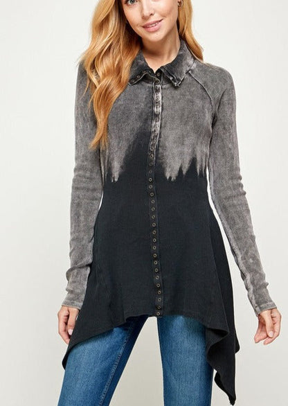 Stylish Cotton Asymmetrical Hem Mineral Washed Jacket Made in USA