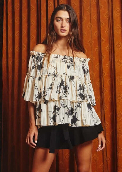 Chiffon Tiered Off the Shoulder Floral Top