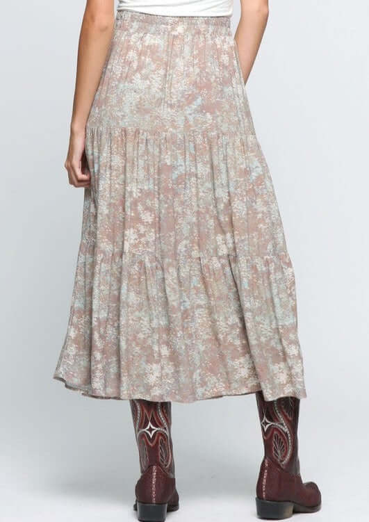 Tiered A-Line Sage & Mocha Maxi Skirt