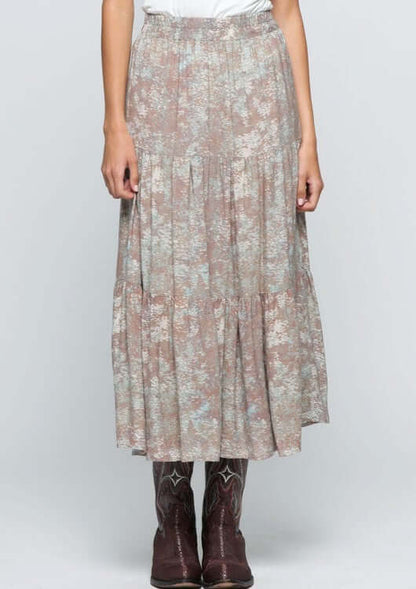 Tiered A-Line Sage & Mocha Maxi Skirt