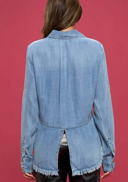 Favorite Denim Washed Shirt with Fringe Hem