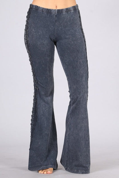 Side Crochet Lace Long & Lean Flare Bottom Jeggings Made in USA