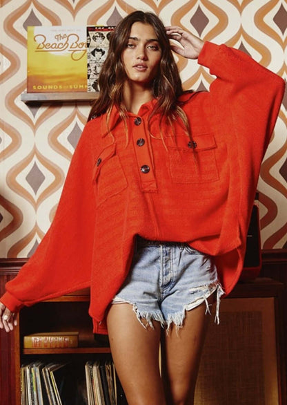 Relax in Red Oversized Henley