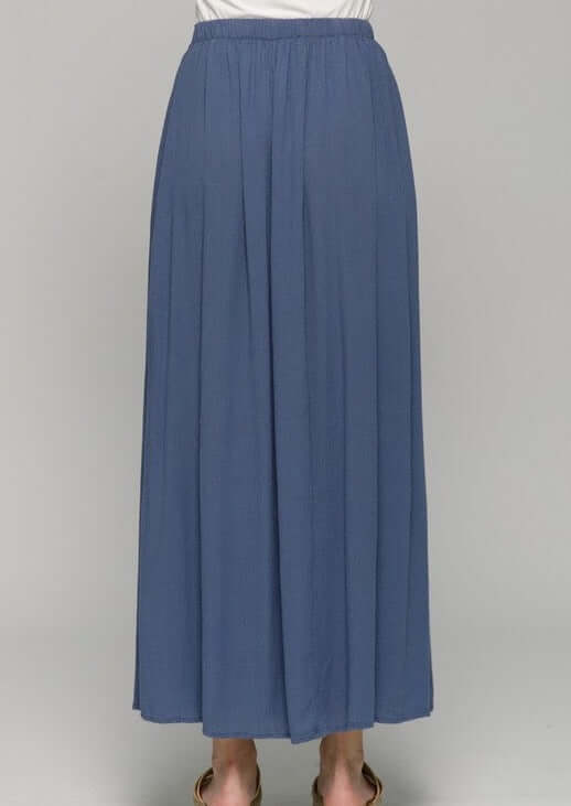 Steel Blue Tie Front Maxi Skirt Made in USA
